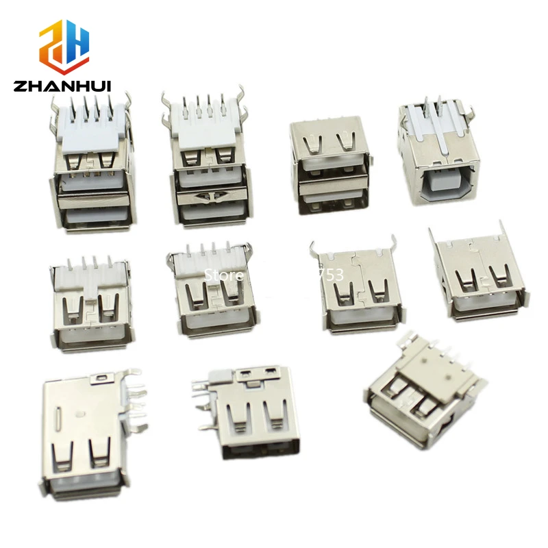 5PCS USB Type-A Standard Female Solder Jack - 90° Horizontal Straight Insertion SMT Socket for PCB (Type B Compatible)