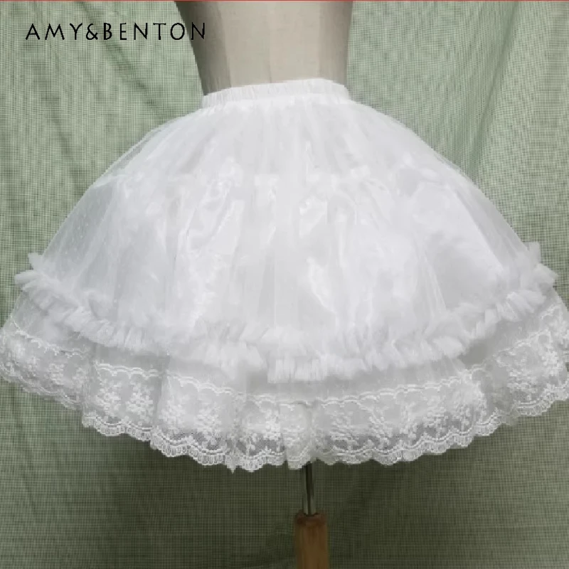 

Japanese Style Design White Lolita Gauze Lining Women's Skirt Autumn New Sweet Cute Versatile Elegant Bottoming Skirts Ladies