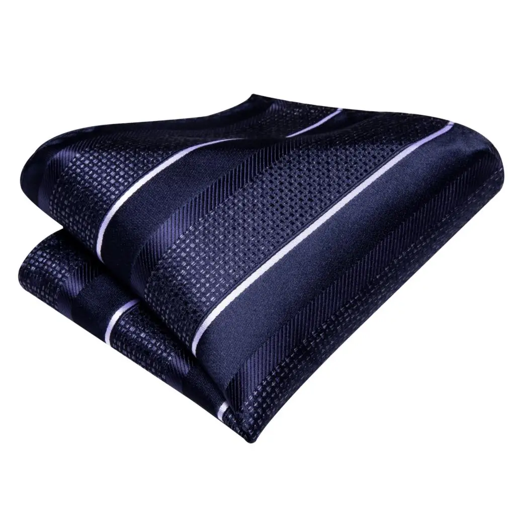 Cravatta da sposa da uomo in seta a righe blu Navy Hi-Tie per uomo Set di cravatte regalo con gemelli Hanky di qualità Business Party Fashion Designer