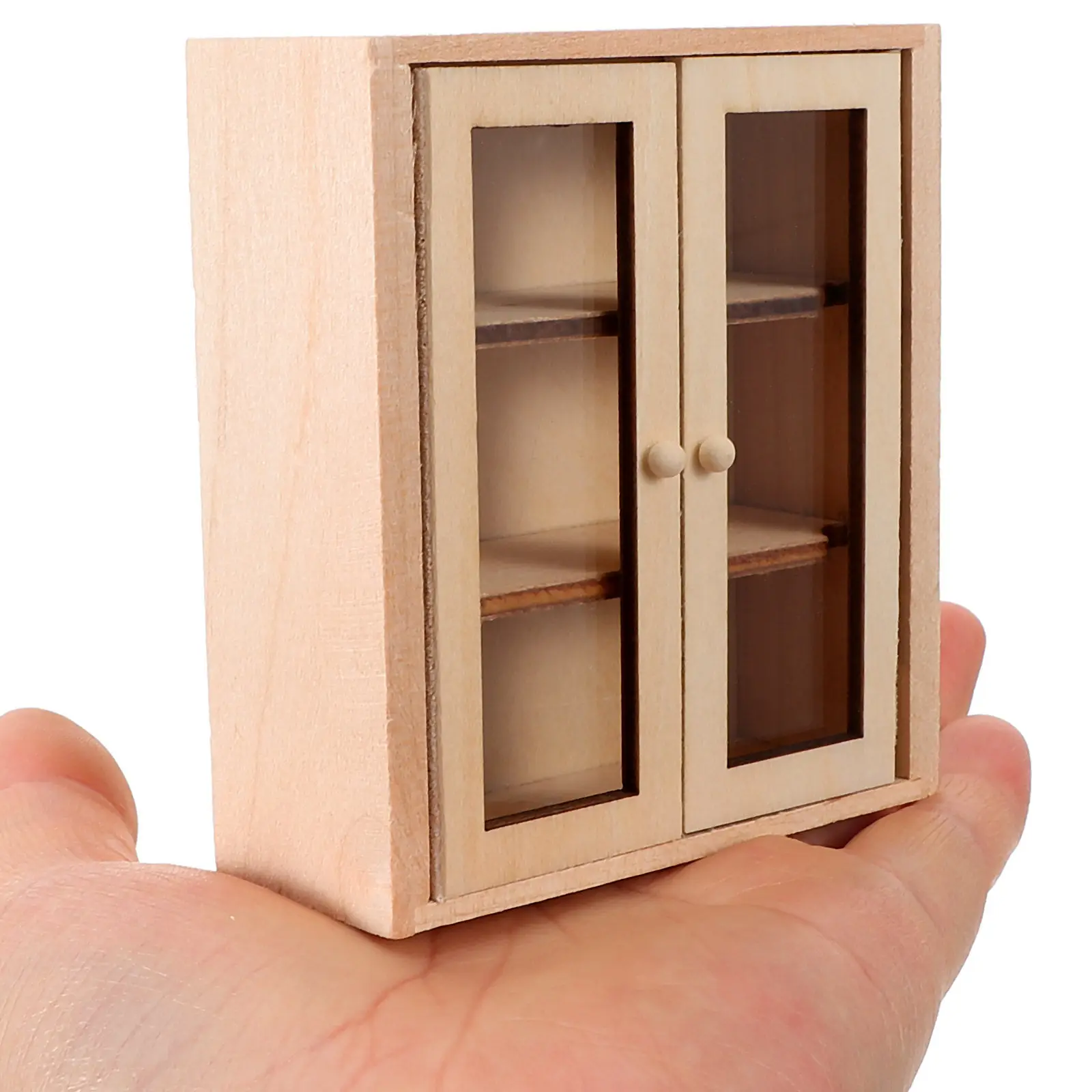 

Miniature Cabinet Wooden Unpainted Mini Furniture Decorative Storage Style Photo Prop for Mini House Accessories