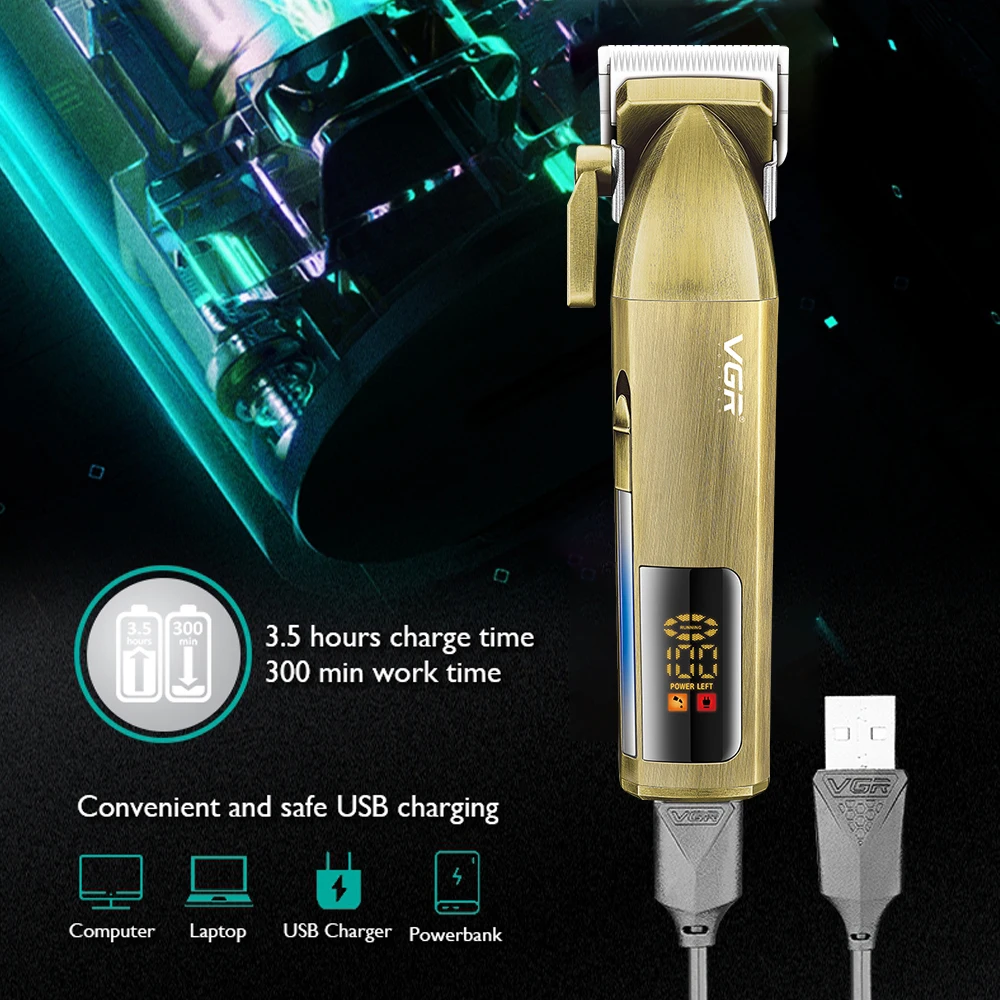 Profissional Cordless Hair Clipper para homens, aparador de cabelo recarregável, máquina de corte, barbeiro acessórios, corte Machin Beard