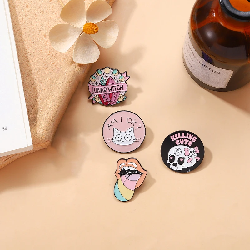 Pink Punk Enamel Pins Custom Witch Bear Tongue Ghost Call Brooches Lapel Badges Gothic Halloween Jewelry Gift for Friends