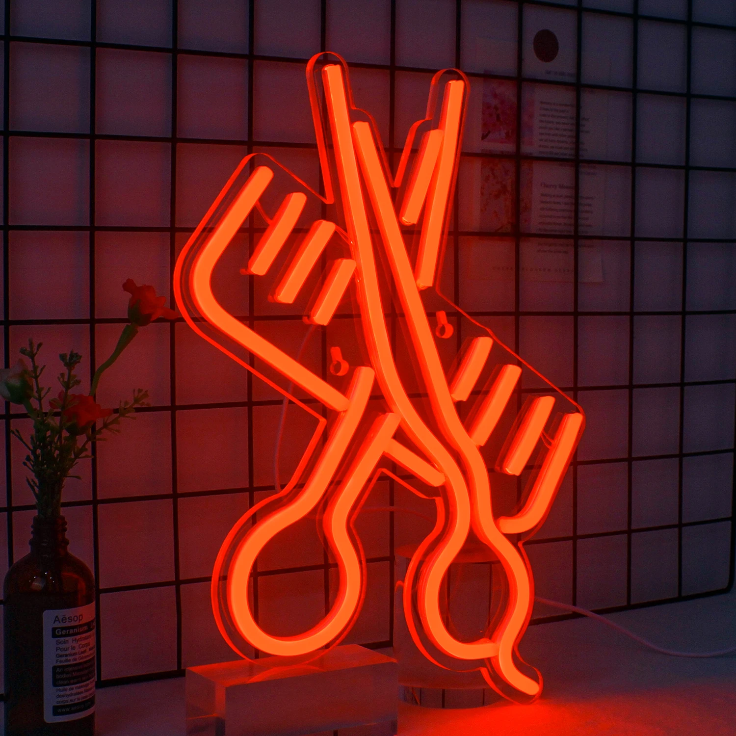 Ineonlife Scissors Comb Neon Sign Board Custom Personalized Wedding Home Room Birthday Romantic Party Bar Shop Wall Decor