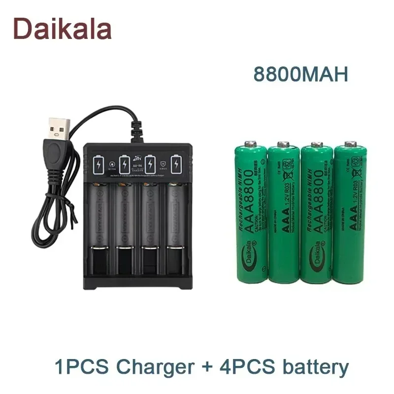 

AAA Alkaline Battery 1.2V 8800mAh, Flashlight, Toy, Watch, MP3 Player, Replacement Nickel Hydrogen Battery,+Charger