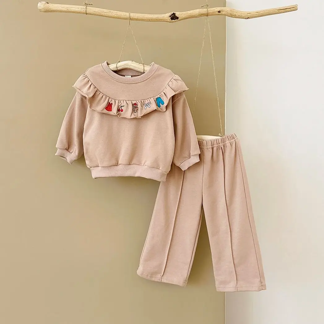 Baby Girl Clothes Set Fall Long Sleeves Doll Collar Pullover+Pants Embroidery 2PCS Cotton Stylish Newborn Baby Clothing Set