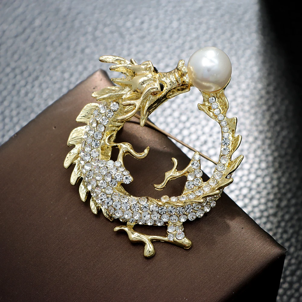 CINDY XIANG Rhinestone Chinese Dragon Brooch Unisex Pin Party Wedding Accessories Zodiac Jewelry