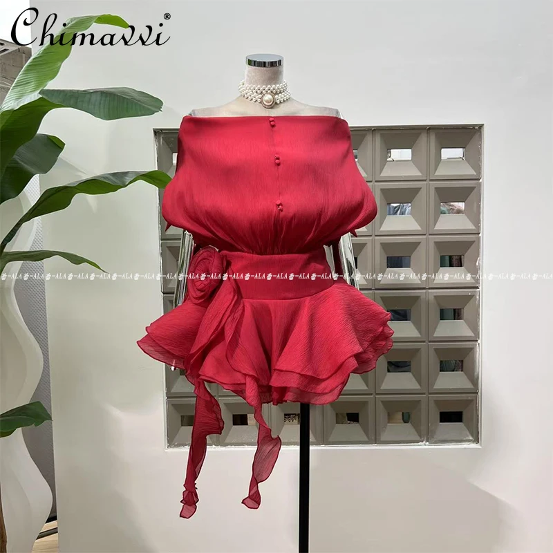 

Elegant Sexy Girl Halter Strap Shoulder Seersucker Short Dress 2025 Summer New Fashion Vacation Ladies Dress and Shorts