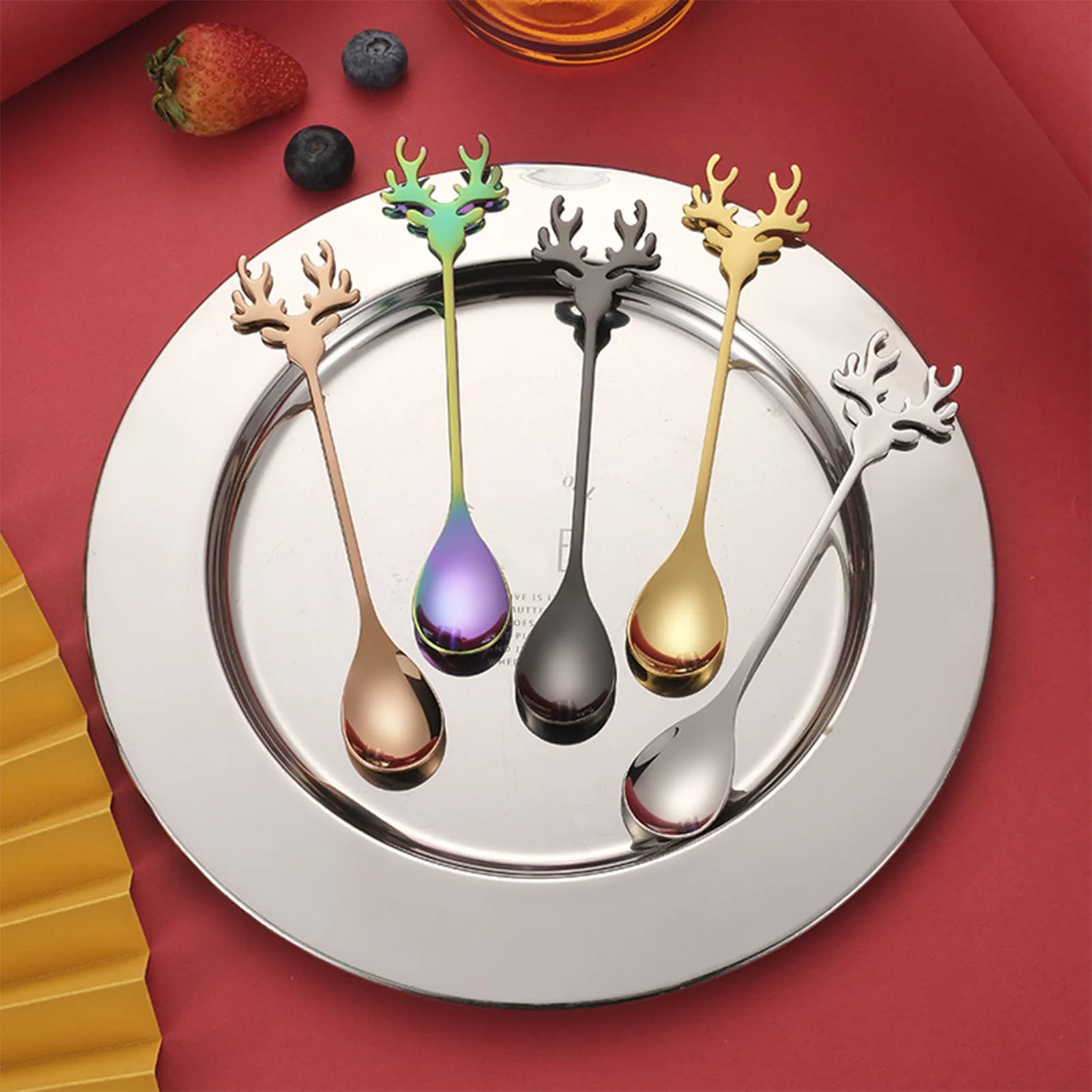 2pcs Reindeer Espresso Stirring Spoon Christmas decorations Cute Elk Dessert Spoon for Christmas xms Gift Coffee Teaspoon