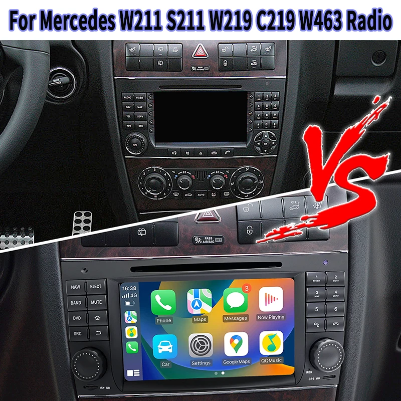 

Беспроводное Android Auto, Apple CarPlay, Mirroring, DVD, Bluetooth, обновление радио для Mercedes W211 S211 W219 C219 W463, 7-дюймовый сенсорный экран Android