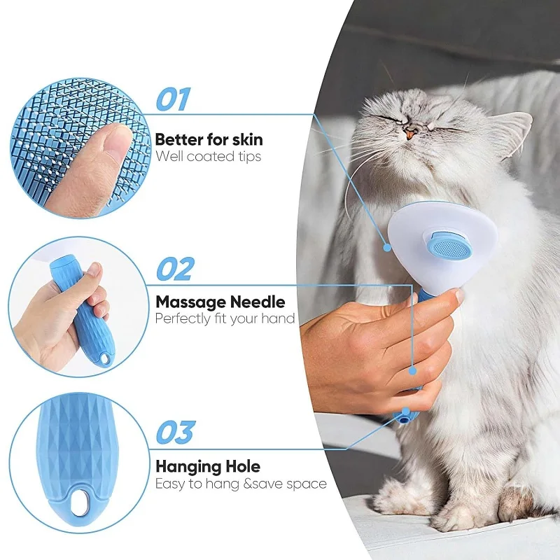 Katze Pinsel Entfernen Haar Edelstahl Pet Haar Entfernung Kamm Nicht Slip Hundesalon Pinsel Hund Kämme Bürsten Katze Zubehör – Detail 4