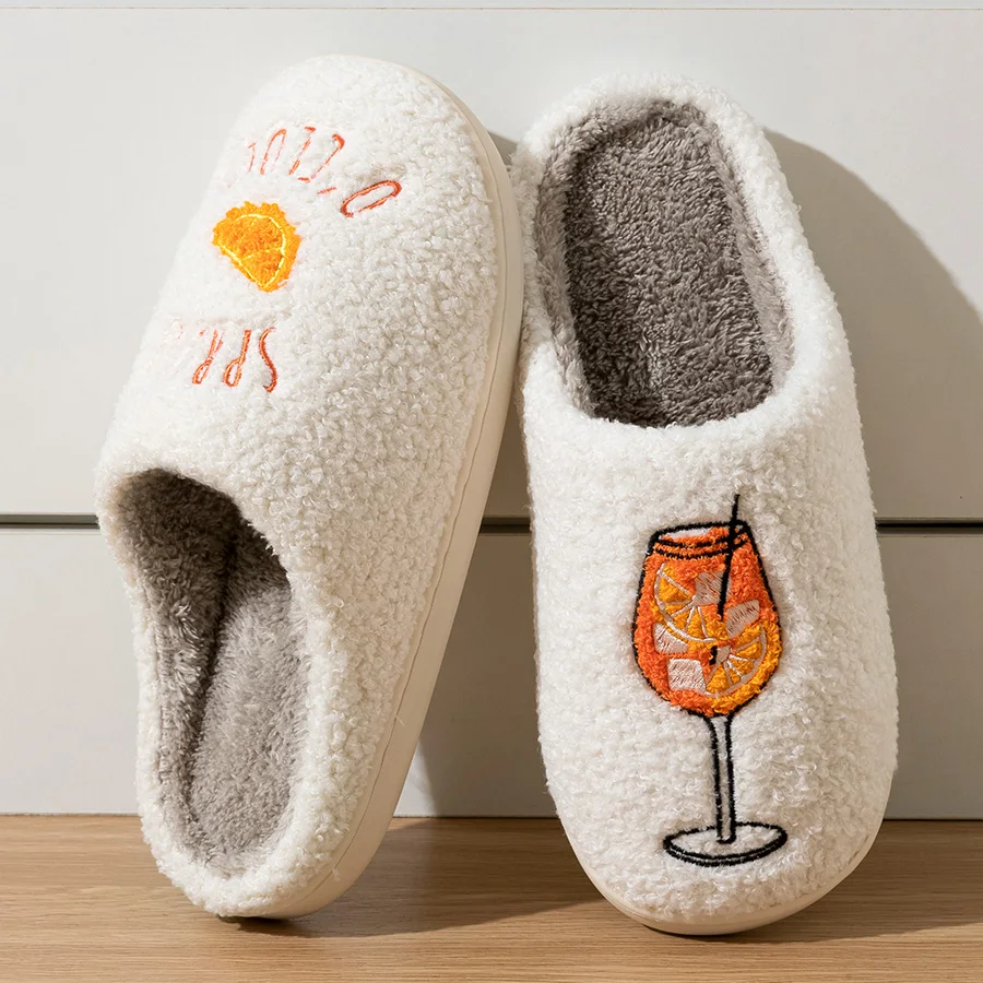Fashion Exquisite Embroidered Cup Pattern Women's Winter Slippers Indoor Soft Sole Warm Comfy Leisure Bedroom Home Cotton Shoes image 5