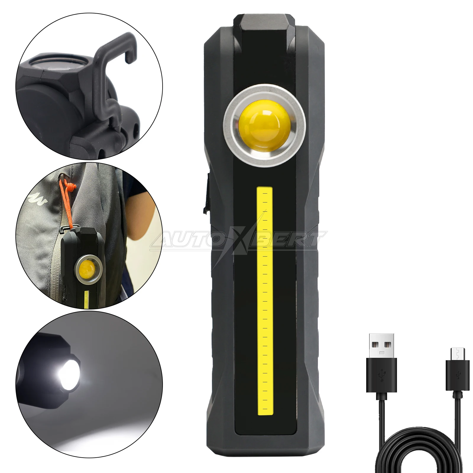 LED Work Light 3 Modes Rechargeable Flashlights Torch with Magnetic Base Rotating Hook COB LED Portable Car Repair Emergency