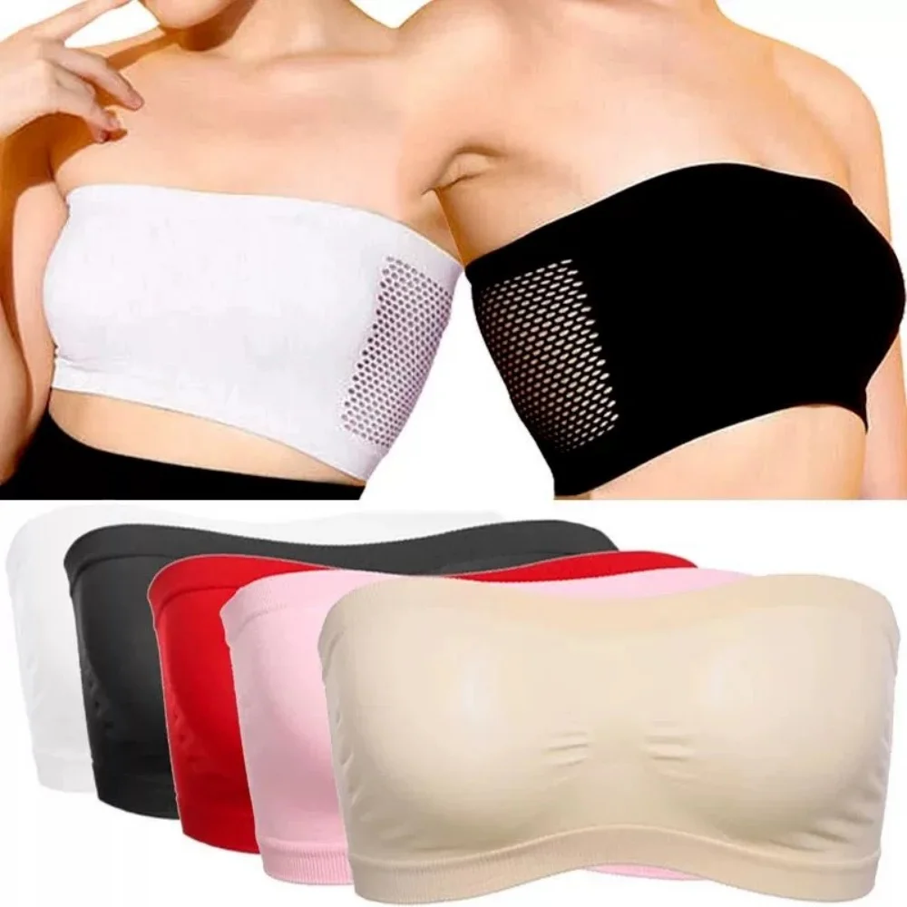 Hot Women Breathable Mesh Tube Bra Sexy Strapless Crop Tops Bra Bandeau Summer Dress Shouderless Crop Top Strapless Chest Wraps