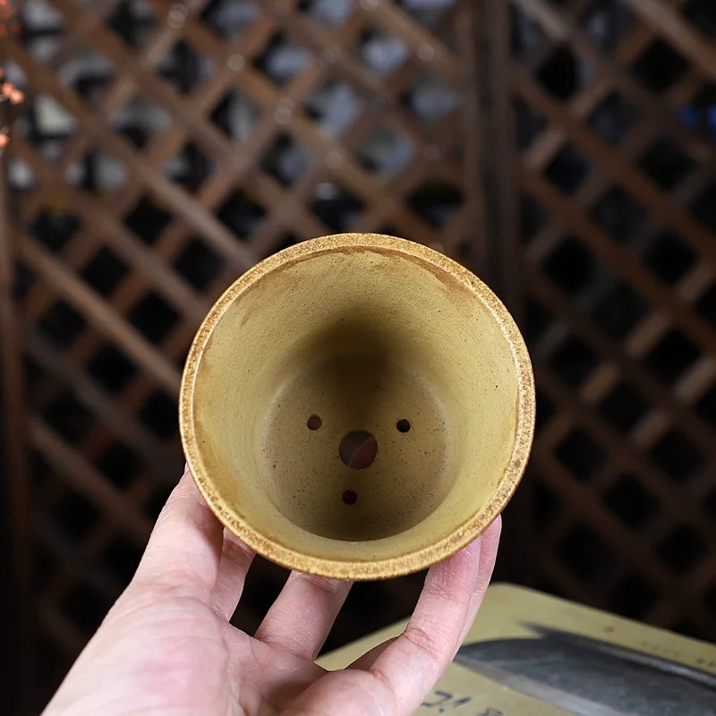 Handmade Round Circle Pottery Bonsai Pot, Chinese Shape, Garden Decoration