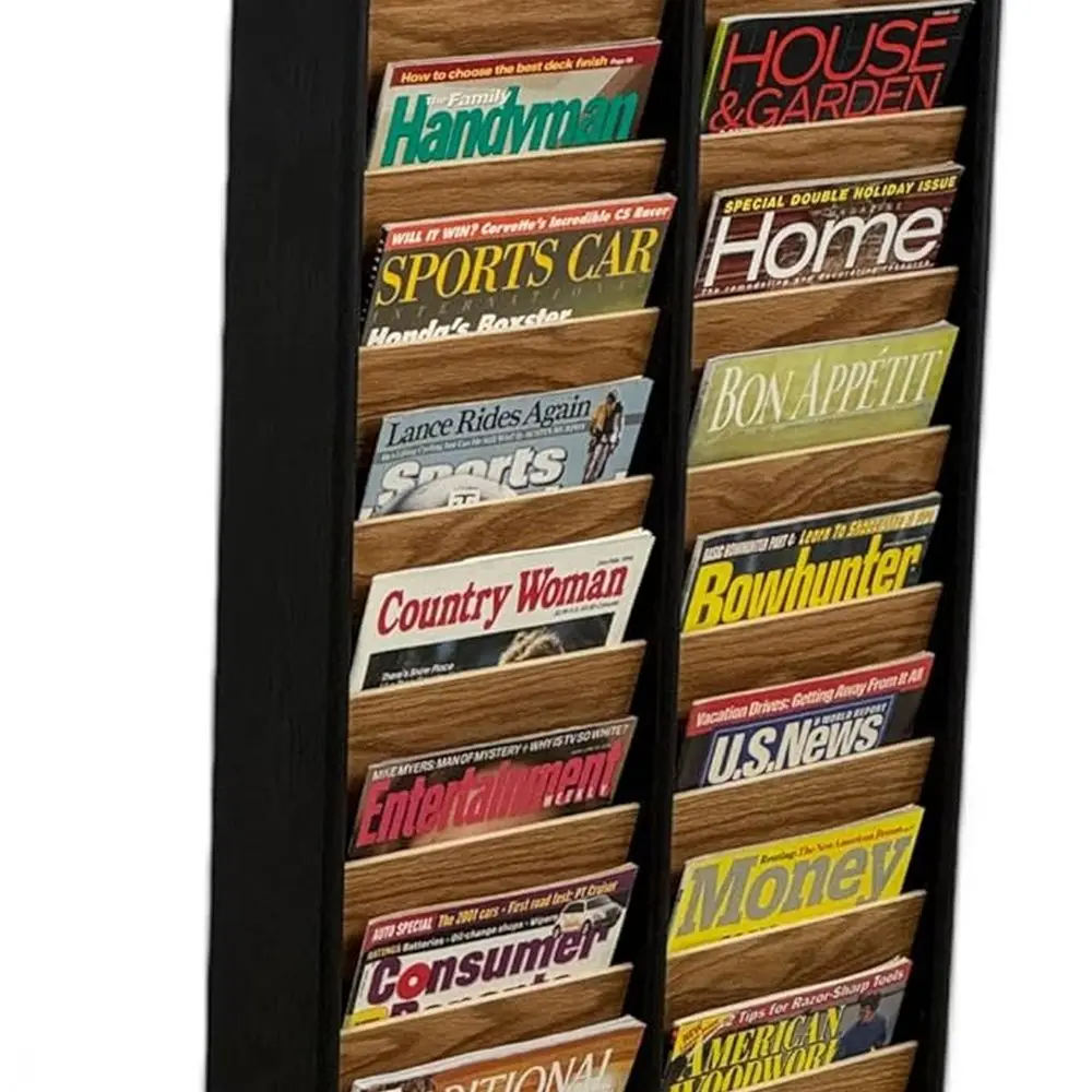 

Freestanding Wooden Mallet Cascade 20-Pocket Magazine Holder - Black & Light Oak
