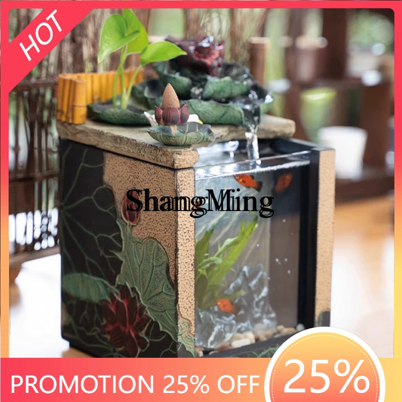 CL  tea table small fish tank landscaping desk flowing  ornament circulating water office creative micro landscape