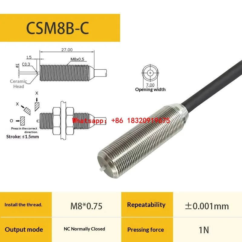 CSM8B-C H-Temperature Resistant Positioning Sensor Switch: 0.001-micron h-precision, zero hysteresis, normally closed signal.