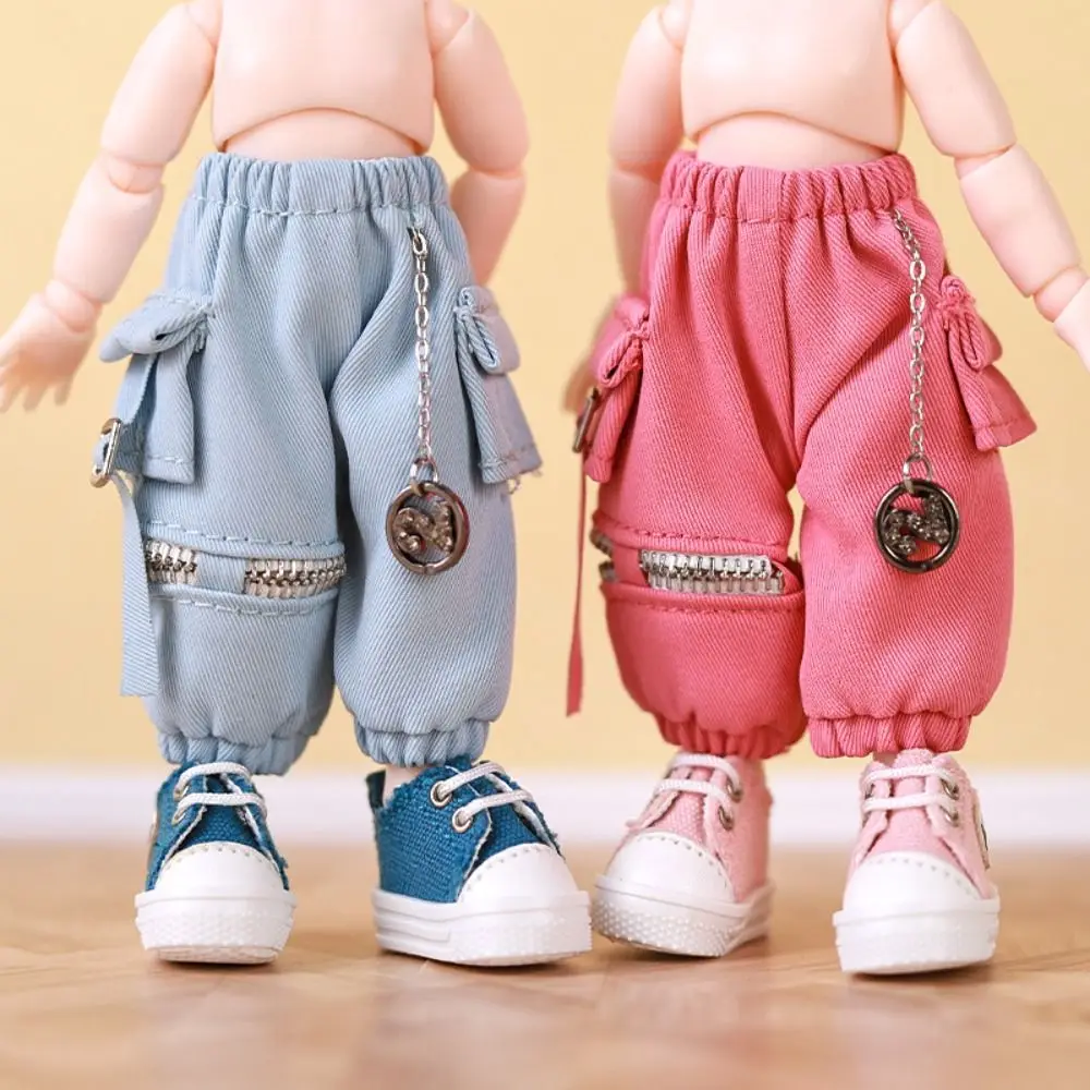 

With Pockets OB11 Trousers Chain Overalls Doll Outfit Doll Cargo Pants Daily Casual Elastic Waist Obitsu 11 Clothes DIY Toy