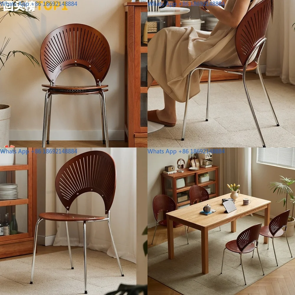 

Solid Wood Dining Chair Shell Design Simple Backrest Table Chair Vintage Retro Tea Chair Luxury Wooden Seat