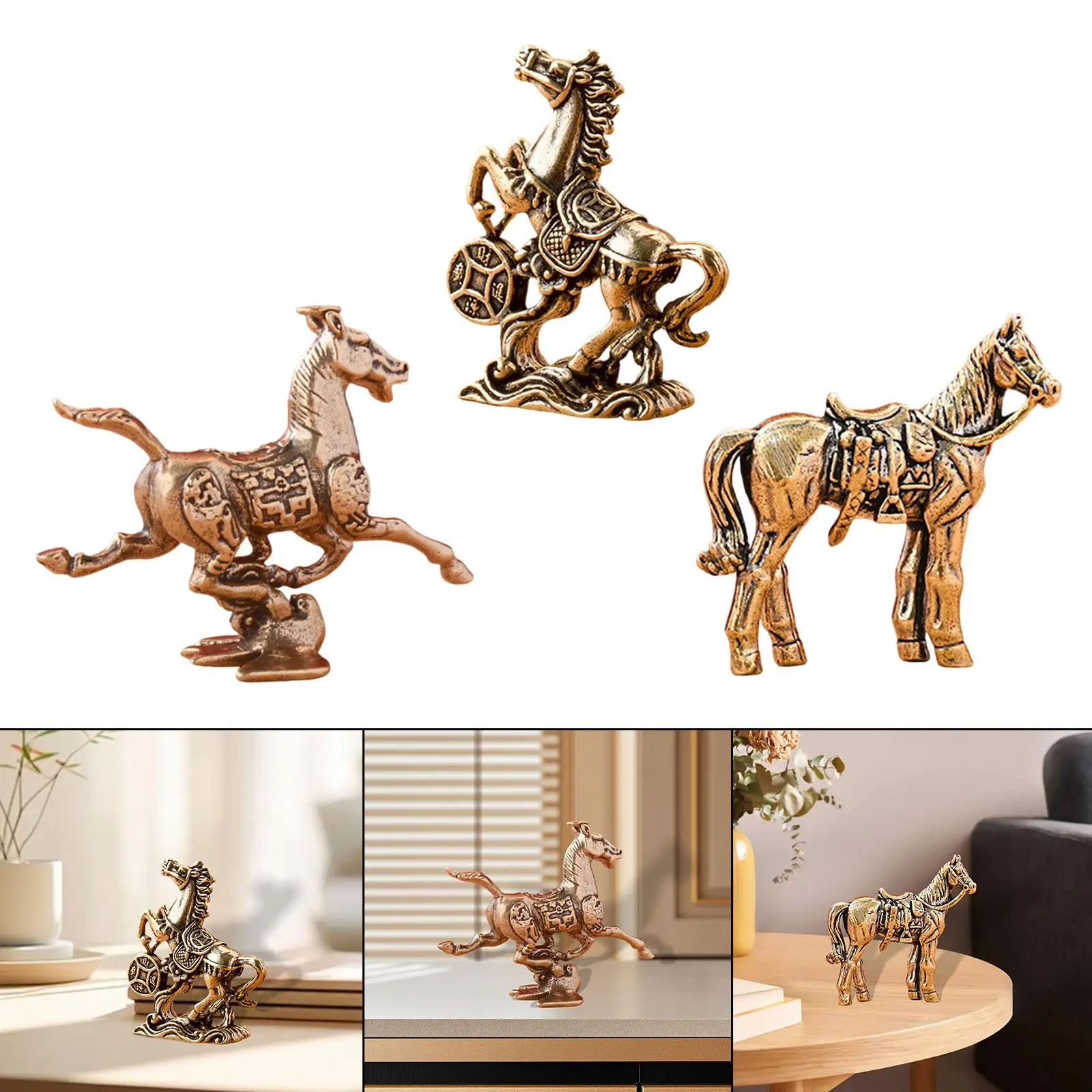 Messing-Pferdefigur, Heimdekoration, Sammlerstück, Vintage-Tierskulptur, kleiner chinesischer Feng Shui für Büro, Schreibtisch, Zuhause, Geschenk, Ornamente