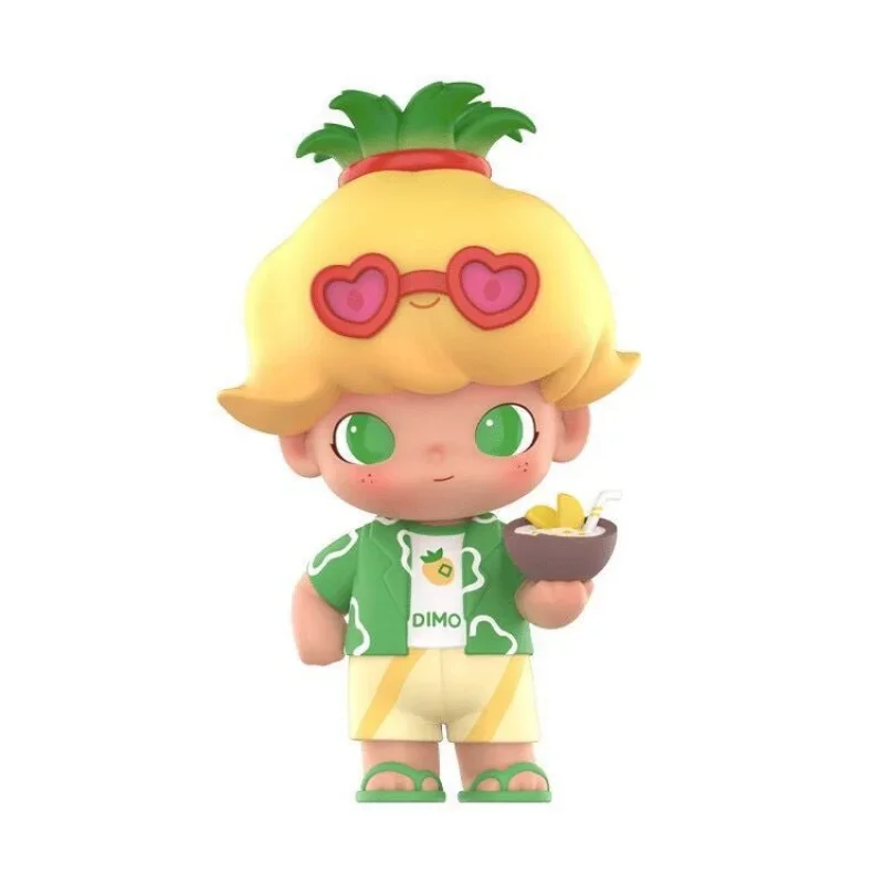 POP MART DIMOO-caja ciega misteriosa, zumo de coco, piña, Adorable figura temática Tropical, perfecta para colección
