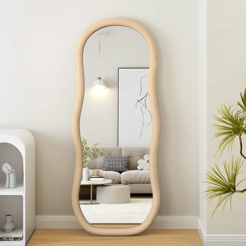 for Full Length Mirror Household Floor Mirror Light Luxury Special Shaped Wave Internet Celebrity Living Room Fitting Mirror