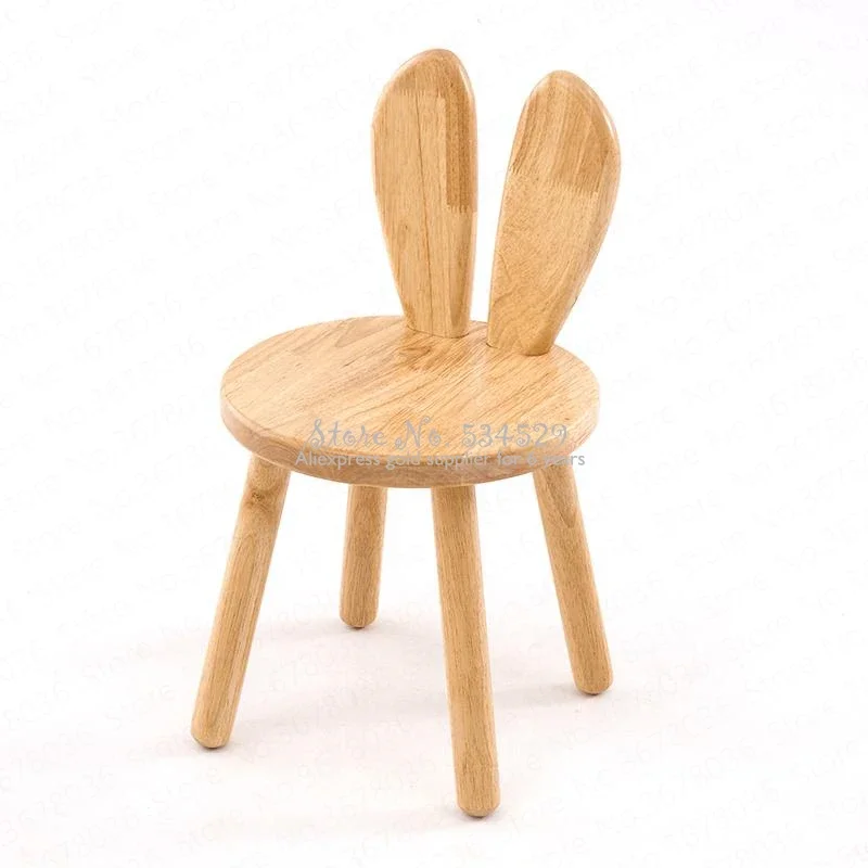 Solid Wood Children\'s Stool Cartoon Baby Chair Oak Animal Seat Rabbit Reindeer Chair Fun Kid Furniture Comfortable Child Seating