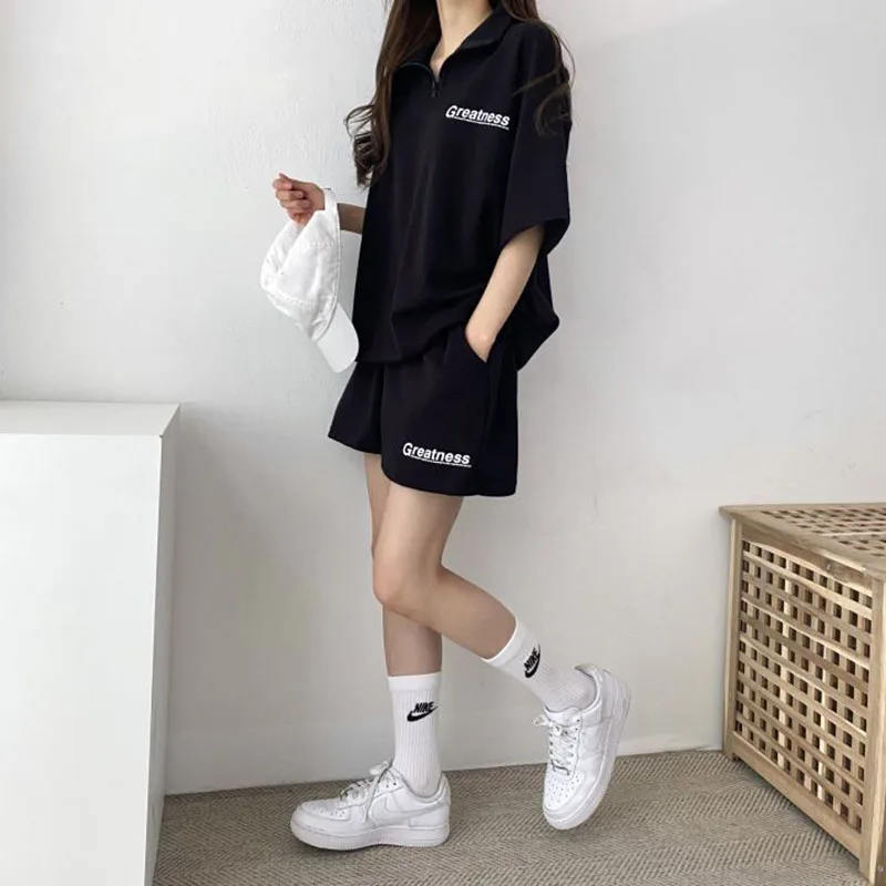 

Women Two Piece Set Tracksuits Summer Outfits Women 2024 Clothing Sets Korean Style Clothes Summer Tops Shorts T Shirt Suits