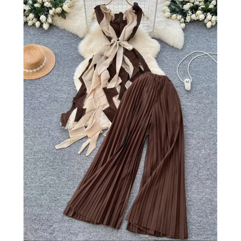 Gonna a pieghe a vita alta Top Color Blo Orlo irregolare Design Sense Gonna a pieghe a vita alta Colore abbinato Orlo irregolare Dr