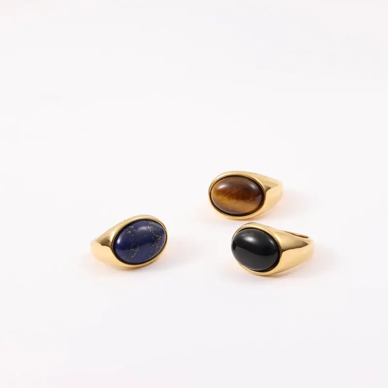 SOMMAR Hot New 18KGP Gold plated size 6 7 8 Girlfriend female ring Lapis lazuli medieval ring men ring jewelry 2024