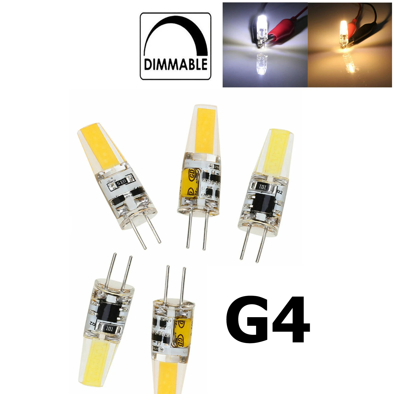 Мини G4 LED силиконовая лампа 6W регулируемая лампа DC12V Домашняя COB Холодный белый 6000 K Bombillas Прозрачная люстра для освещения люстры