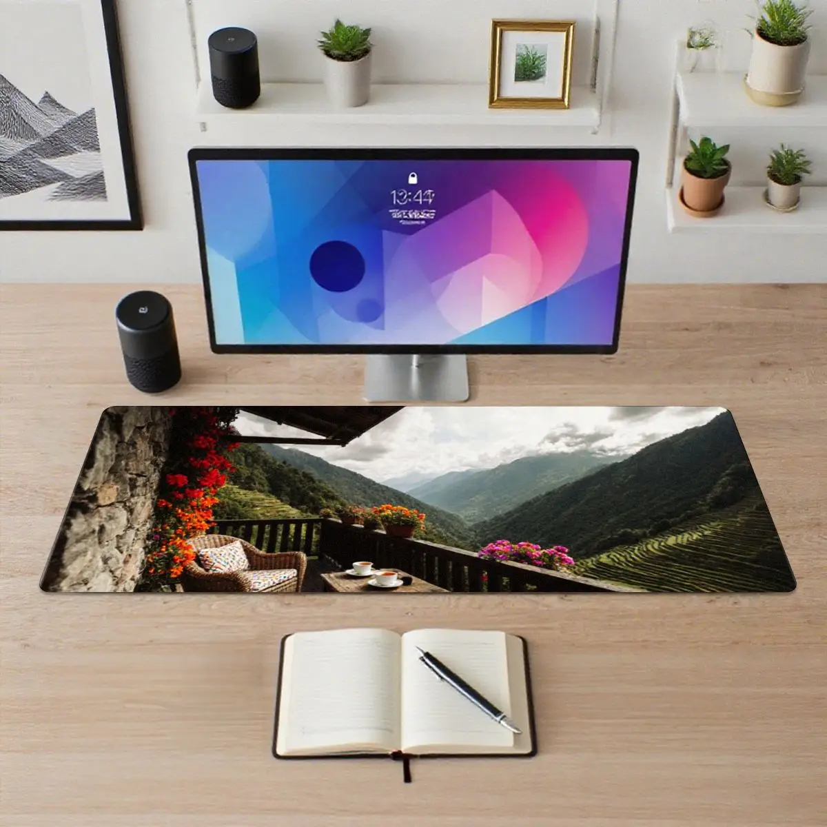 قطعة واحدة من حصيرة مكتب الرؤية الجبلية البانورامية، قاعدة غير قابلة للانزلاق، ألوان نابضة بالحياة، مثالية للألعاب وإعداد المكتب، الحجم: 31.5 بوصة × 11.