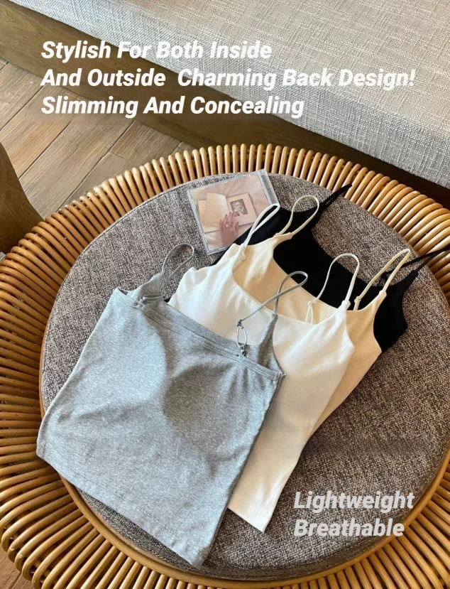 CHUANGERM Damen Einfaches Tanktop, schmal geschnittenes Trägertop, Weste, Oberbekleidung, Unterwäsche mit Brustpolster für Mädchen – Detail 7