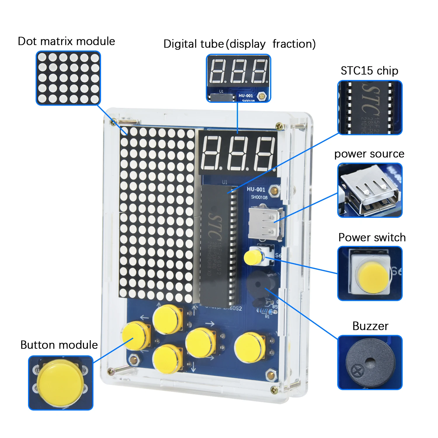 Keyestudio 8*16 Red Dot-matrix Voice Gameboy Electronic Kit Game Machine With LED Display Support Tetris/Snake/Shooting/Racing