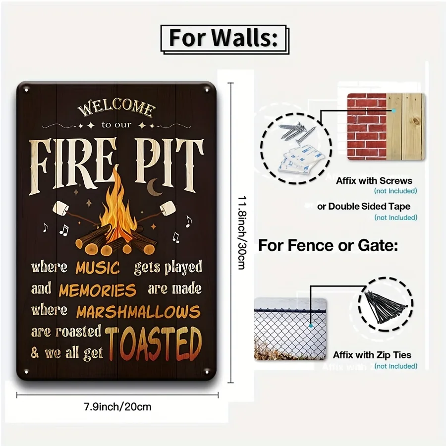 Fire Pit Vintage Metal Sign 4pcs Set - Humorous Wall Decor For Campers, Great For Home, Bar, Bedroom, Cafe, Patio, Porch