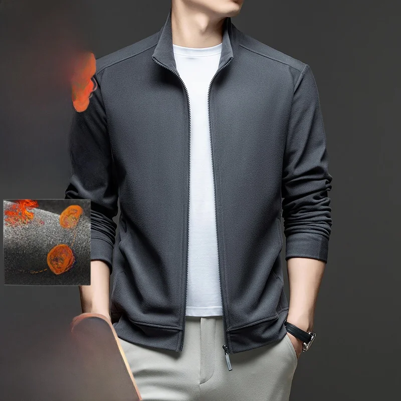 

Мужская осенне-зимняя толстовка с воротником-стойкой, однотонная повседневная теплая универсальная верхняя одежда, подставка из полиэфирного волокна