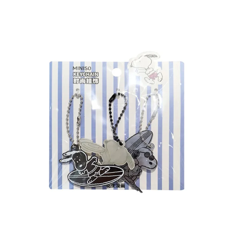 MINISO Kawaii سنوبي المفاتيح المحيط مذكرات الماس القلب الخرز لوح التزلج مرآة قلادة هدية للفتيات عيد ميلاد