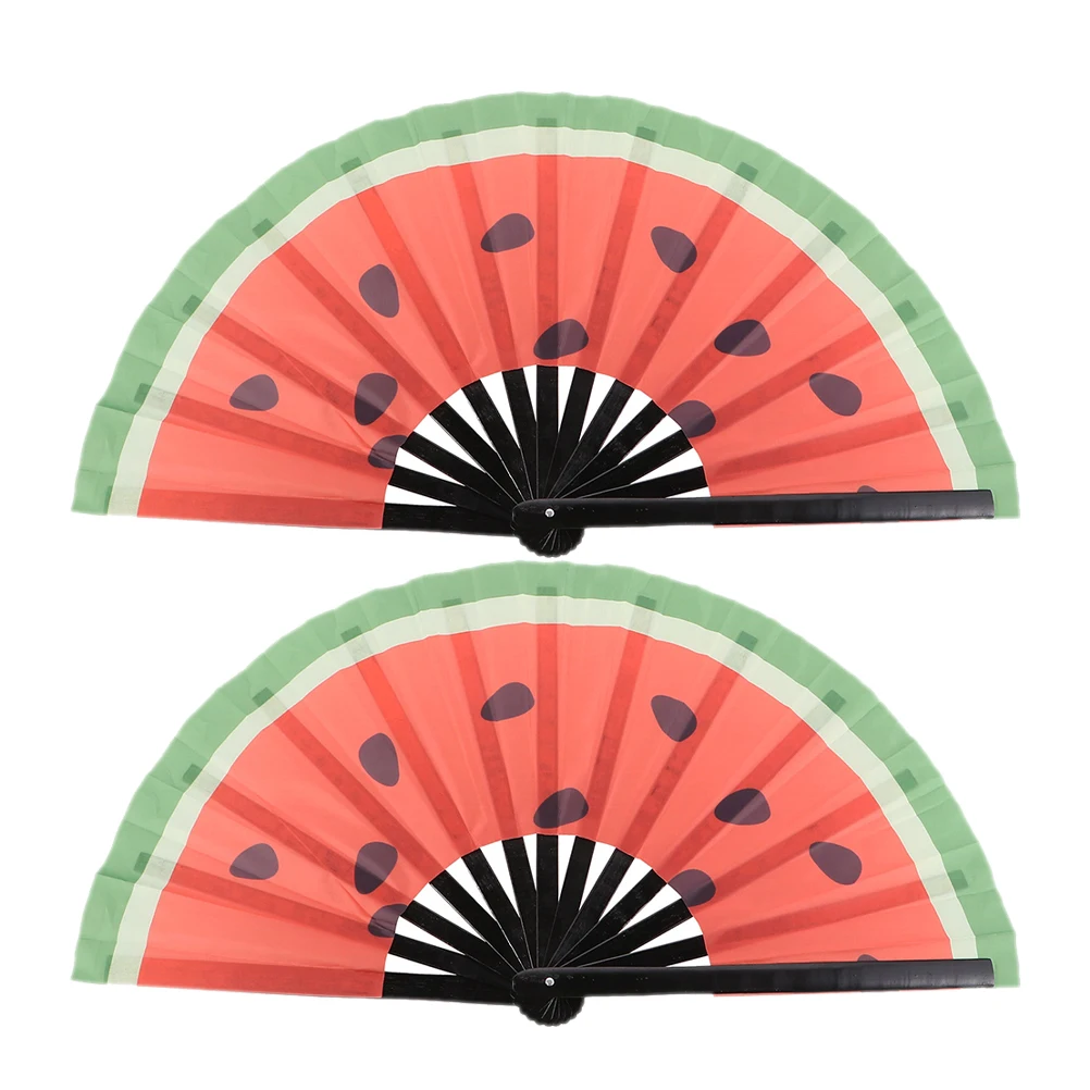 

2 Pcs Watermelon Hand Foldable Wedding Fans Handcrafted Gift Handheld Miss