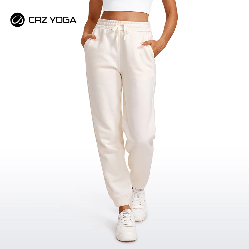 CRZ YOGA Cotton Fleece Lined Sweatpants Women High Waisted Warm Casual Lounge Jogger Pants with Pockets