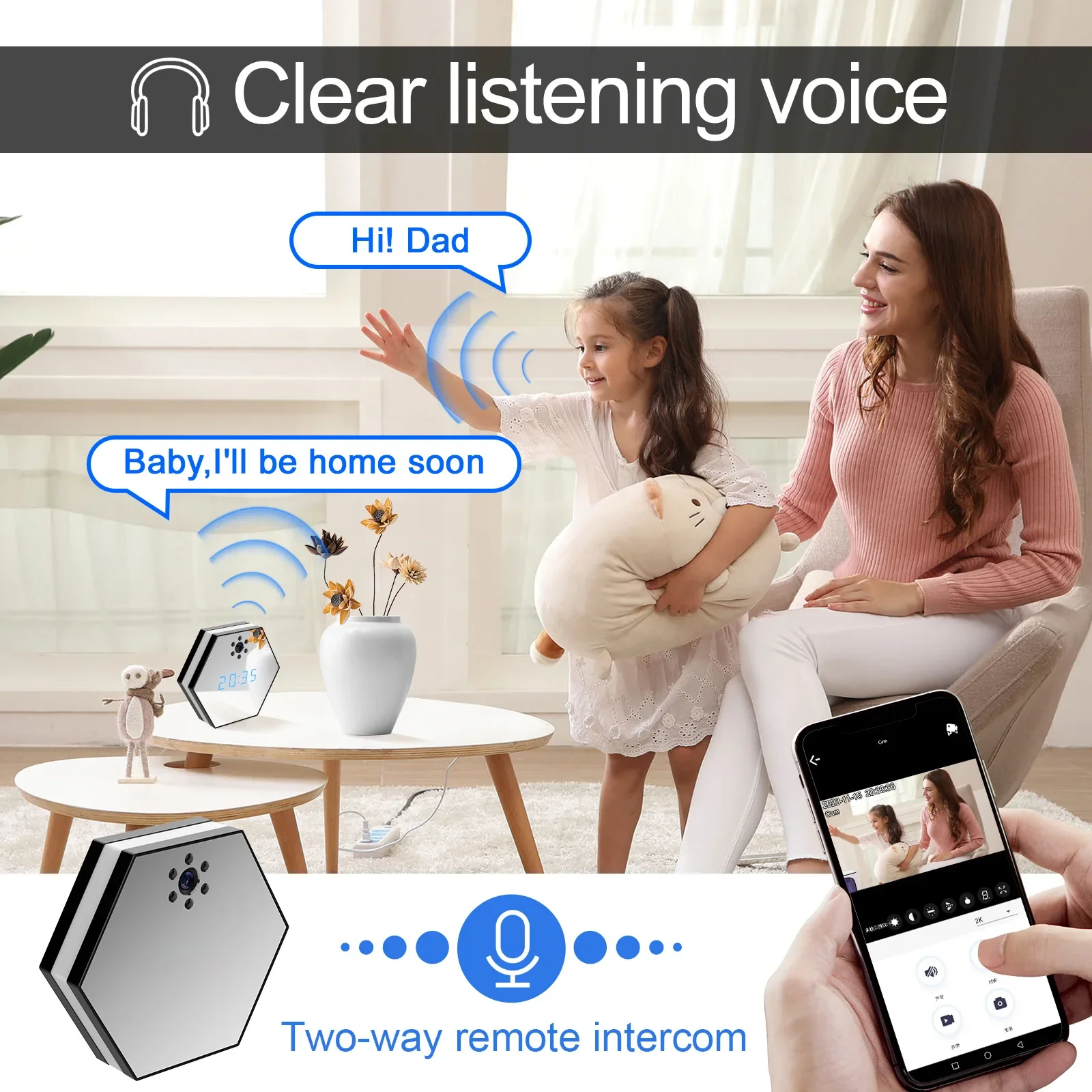 Kamera Mini Budzik 1080P HD Bezprzewodowa Wifi APP IR Noktowizor 130 °   Rejestrator bezpieczeństwa z detekcją ruchu Monitor nadzoru