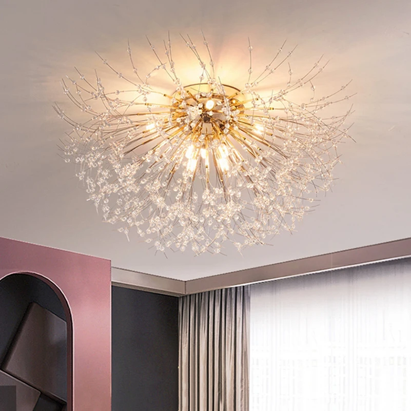 Nordic Style Bedroom Ceiling Lamp Crystal Lamp Living Room Dining Room Simple Modern Creative Personality Round Dandelion