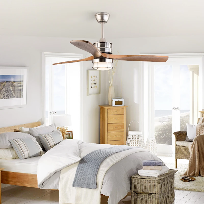 Modern Solid Wood Ceiling Fan with Light Quiet Reversible DC Motor 3 Color LED Light Indoor Ceiling Fan for Living Room Patio
