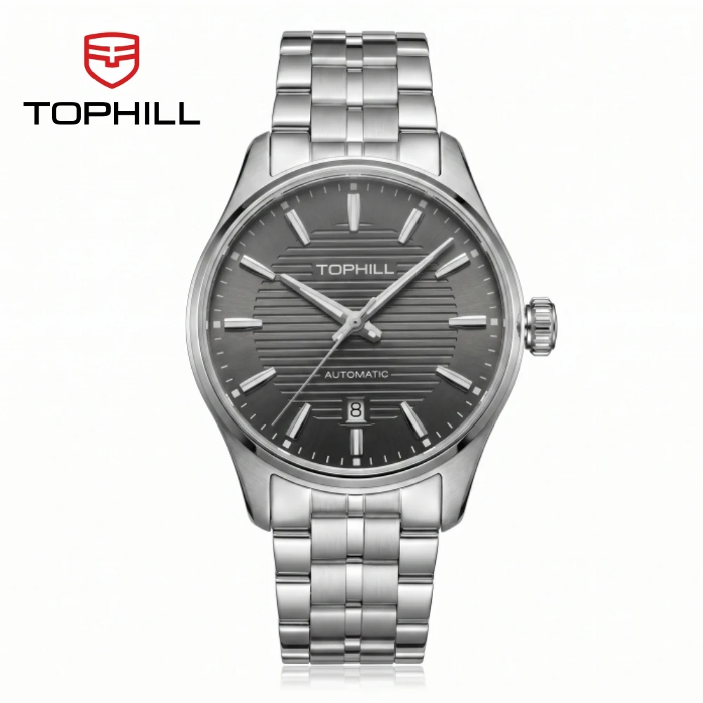 TOPHILL Automatic Watch Business For Men 40mm Butterfly Clasp C3 Luminous Reloj 6H Date Window Transparent Case Back TW101G