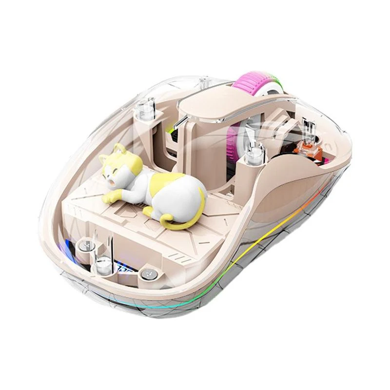 2026 New Three-Mode Wireless Bluetooth Transparent Luminous Mouse Ergonomic Magnetic Charging