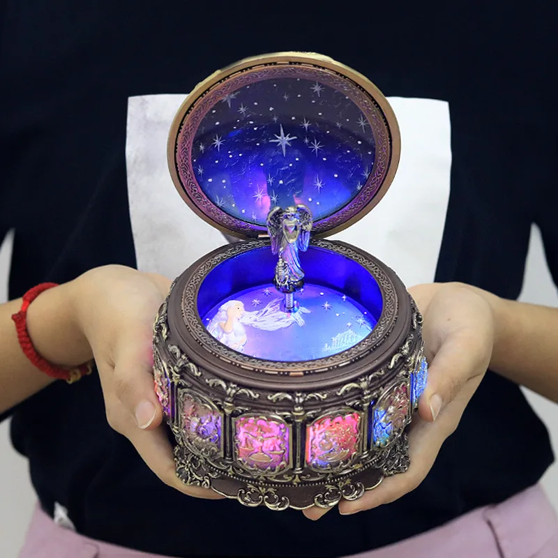 DIY twelve constellations rotating music box, retro luminous music box creative boutique Christmas birthday gift