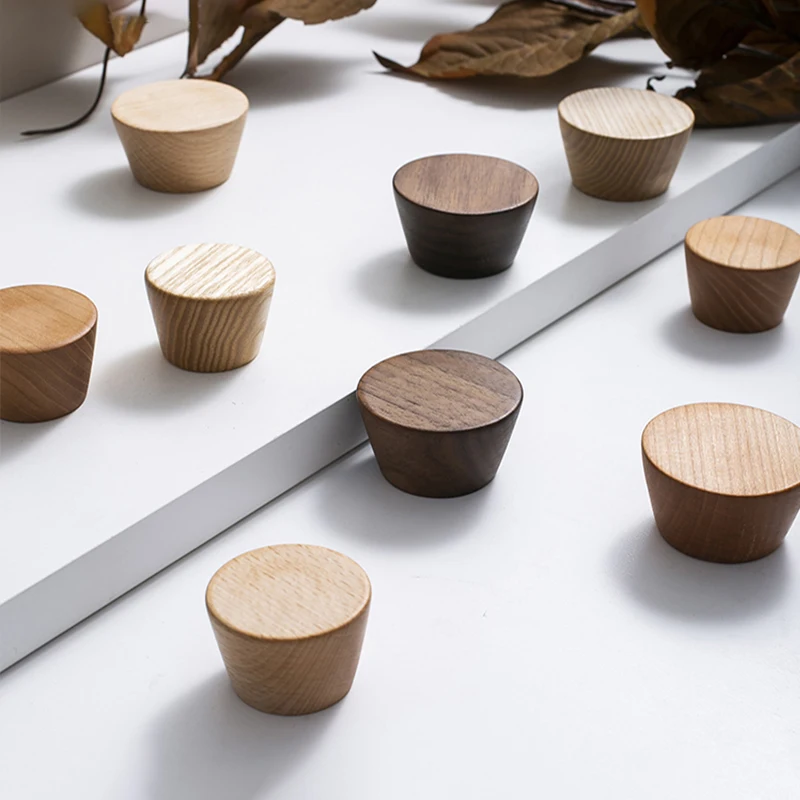 Manija de madera maciza Natural para muebles, tiradores de puerta de armario de cocina, tiradores de cajón, herrajes de madera de haya