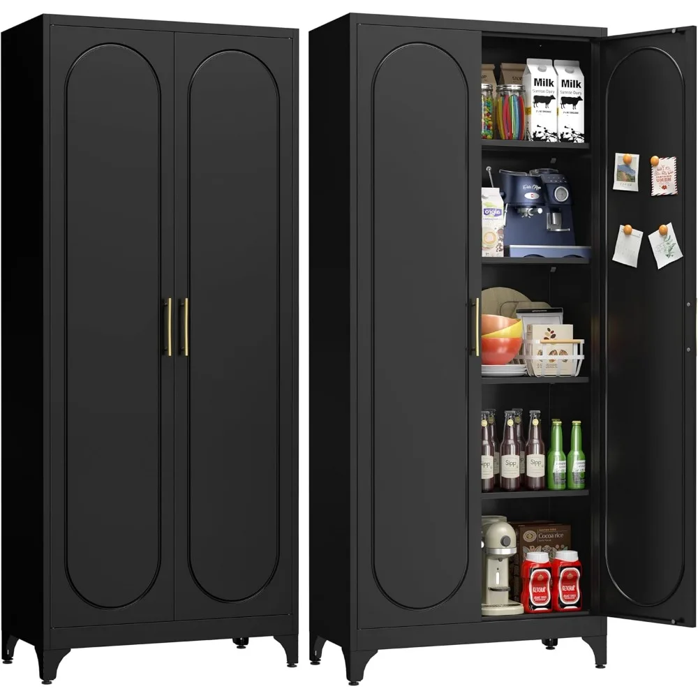 

75 Metal Pantry Cabinet, Storage Cabinet with Doors and Shelves, Cupboard with Adjustable Leveling Foot, for Laundry, Living Roo