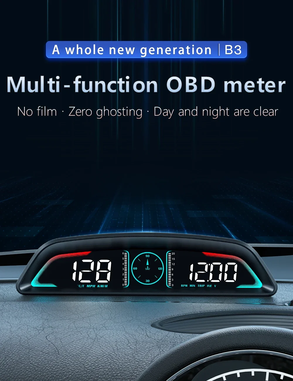 G3 GPS / B3 OBD HUD Digitaler Auto-Tachometer Head-Up-Display Zubehör Auto-Drehzahlmesser Wassertemperaturmesser Smart Gauge – Detail 3