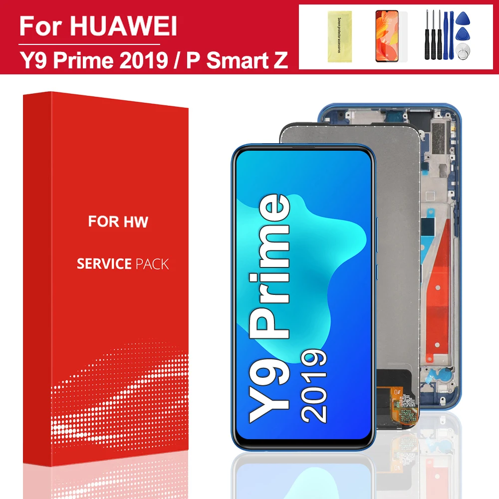 Dla Huawei Y9 Prime 2019 / P Smart Z Wyświetlacz LCD STK-LX1 Ekran dotykowy Digitizer + montaż ramy Części zamienne