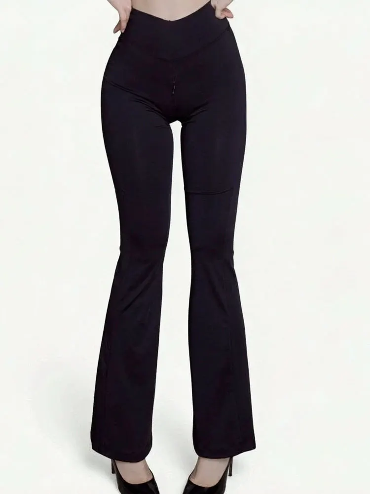 High Waist Women Flare Pants Elastic Shaping Invisible Zipper Open Crotch Lift Butt Yoga Pants Woman Fashion Streetwear Trousers